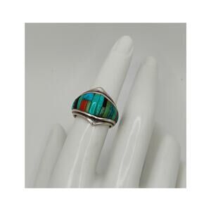 Native American Hopi Turquoise Inlay Ring Size 6.25